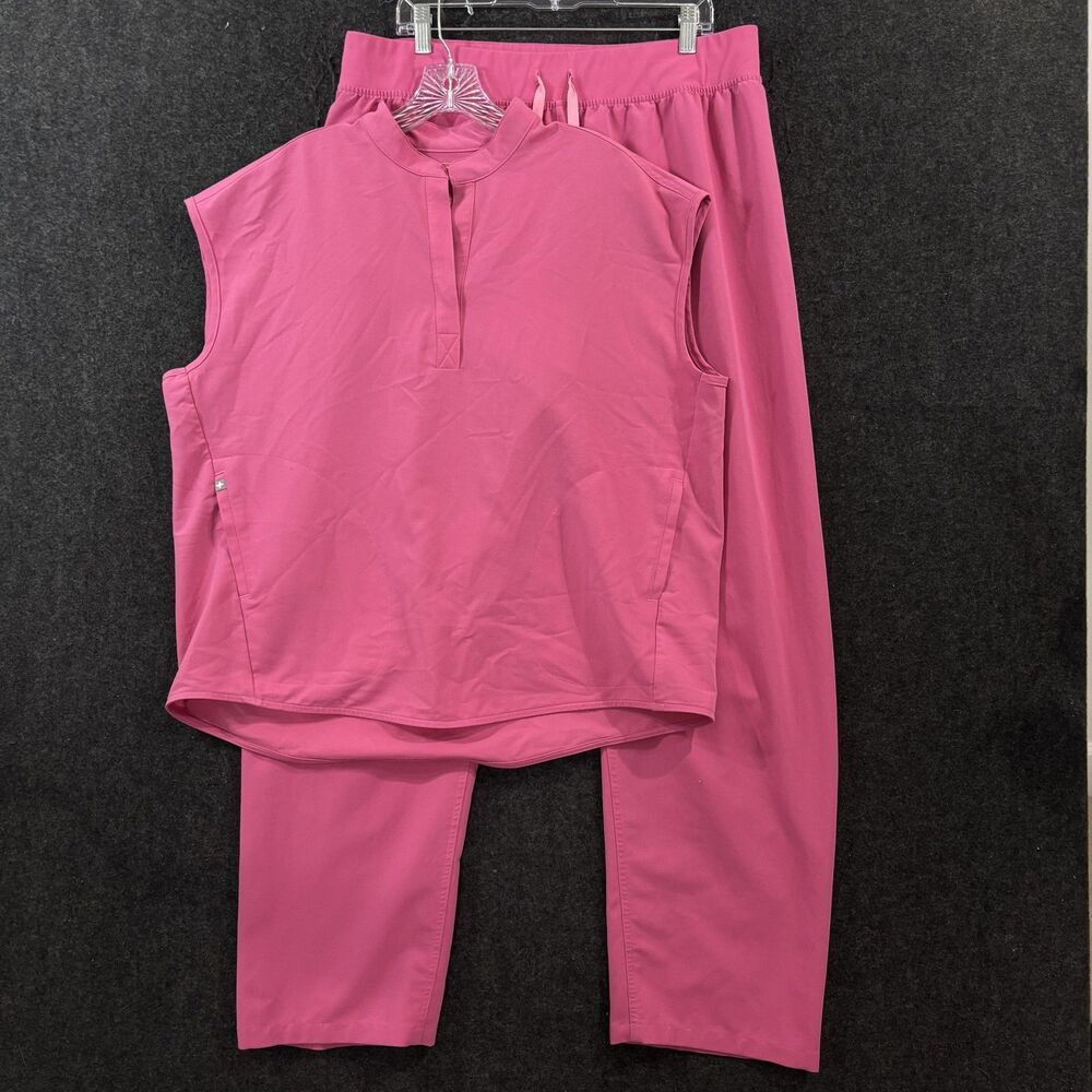 FIGS Scrub Set Women's Large Pink V-Neck Top Pants HW Livingston